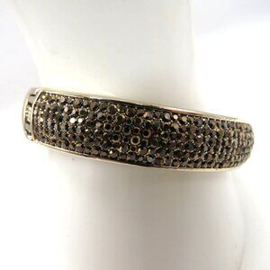 Gold Tone Bracelet Hinged Bangle‎ Black Gilt Rhinestones Encrusted